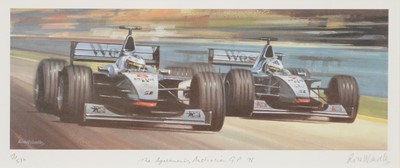 Lot 235 - After Ross Wardle, The Agreement, Australian GP '98, ltd ed print, with driver's signatures.