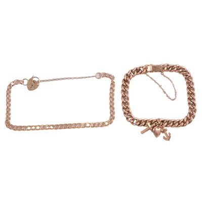 Lot 192 - A 9 carat yellow gold bracelet, and a yellow metal bracelet.