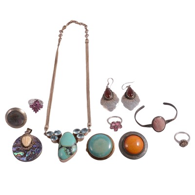 Lot 464 - Silver and white metal necklaces, pendants, bracelets, brooches, rings and earrings.