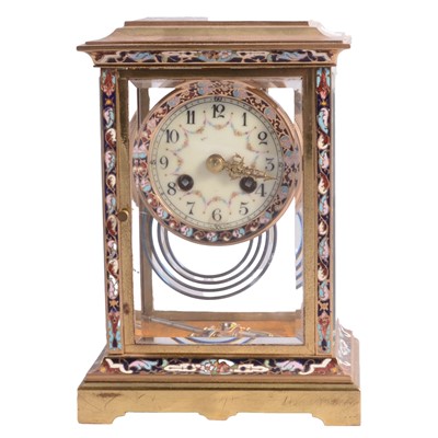 Lot 83 - French brass and champleve enamel mantel clock