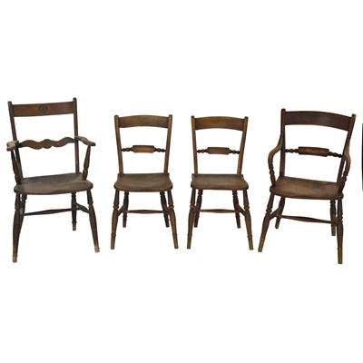 Lot 353 - Set of four Victorian country kitchen chairs