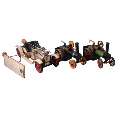 Lot 11 - Mamod live steam car, and two steam tractors