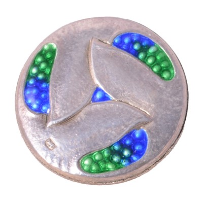 Lot 421 - Liberty & Co Cymric - a silver and enamel button converted to a brooch.