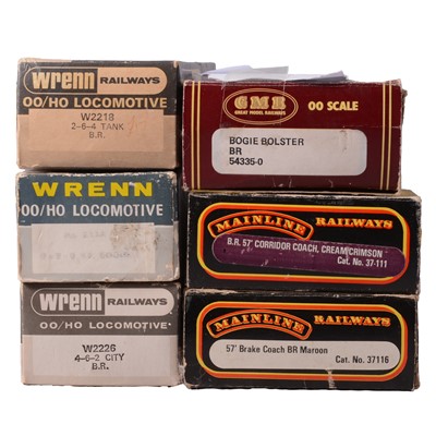 Lot 179 - Three Wrenn OO/HO locomotives, two Mainline coaches and a GMR coach