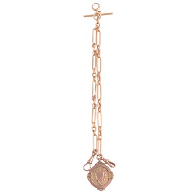 Lot 363 - An 18 carat yellow gold Albert watch chain with 9 carat fittings.