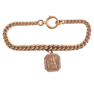 Lot 185 - A 9 carat rose gold solid curb link bracelet with St Christopher.