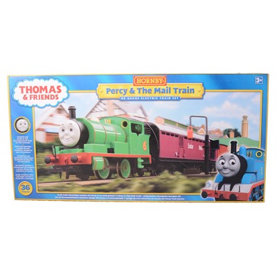 Lot 99 - Hornby OO gauge Percy and The Mail Train set and two Trackmaster Tidmouth Sheds packs, and one other set