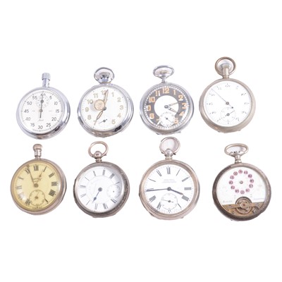 Lot 1128 - A collection of pocket watches, fob watches, and stopwatches.