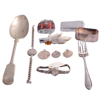 Lot 534 - Silver and white metal jewellery, wristwatch, pill boxes, lighters, and silver-plated wares.