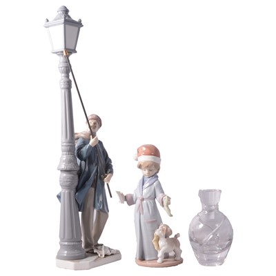 Lot 12 - A Lladro figurine Lamp Post Lighter, another Dear Santa, Waterford cologne bottle.