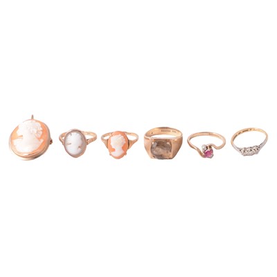 Lot 247A - Two cameo rings, cameo pendant, three dress rings.
