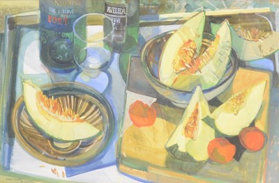 Lot 282 - Moira Huntly, Still life with melons