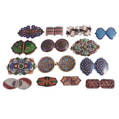 Lot 484 - Fourteen vintage enamel belt buckles.