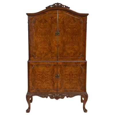 Lot 340 - Burr walnut cocktail cabinet