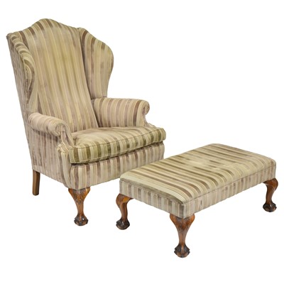 Lot 426 - Georgian style wing back easy chair and footstool