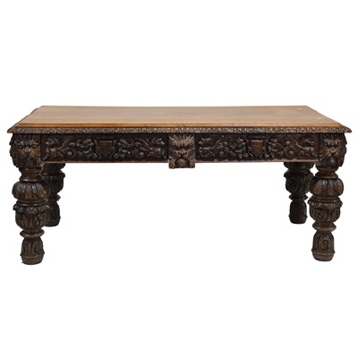 Lot 407 - Victorian heavy carved oak dining table and six walnut framed dining chairs