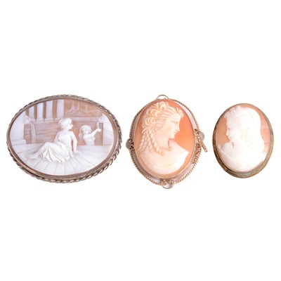 Lot 244 - Three carved shell cameo brooches.