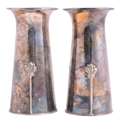 Lot 189 - Pair of beaten silver vases by Albert Edward Jones