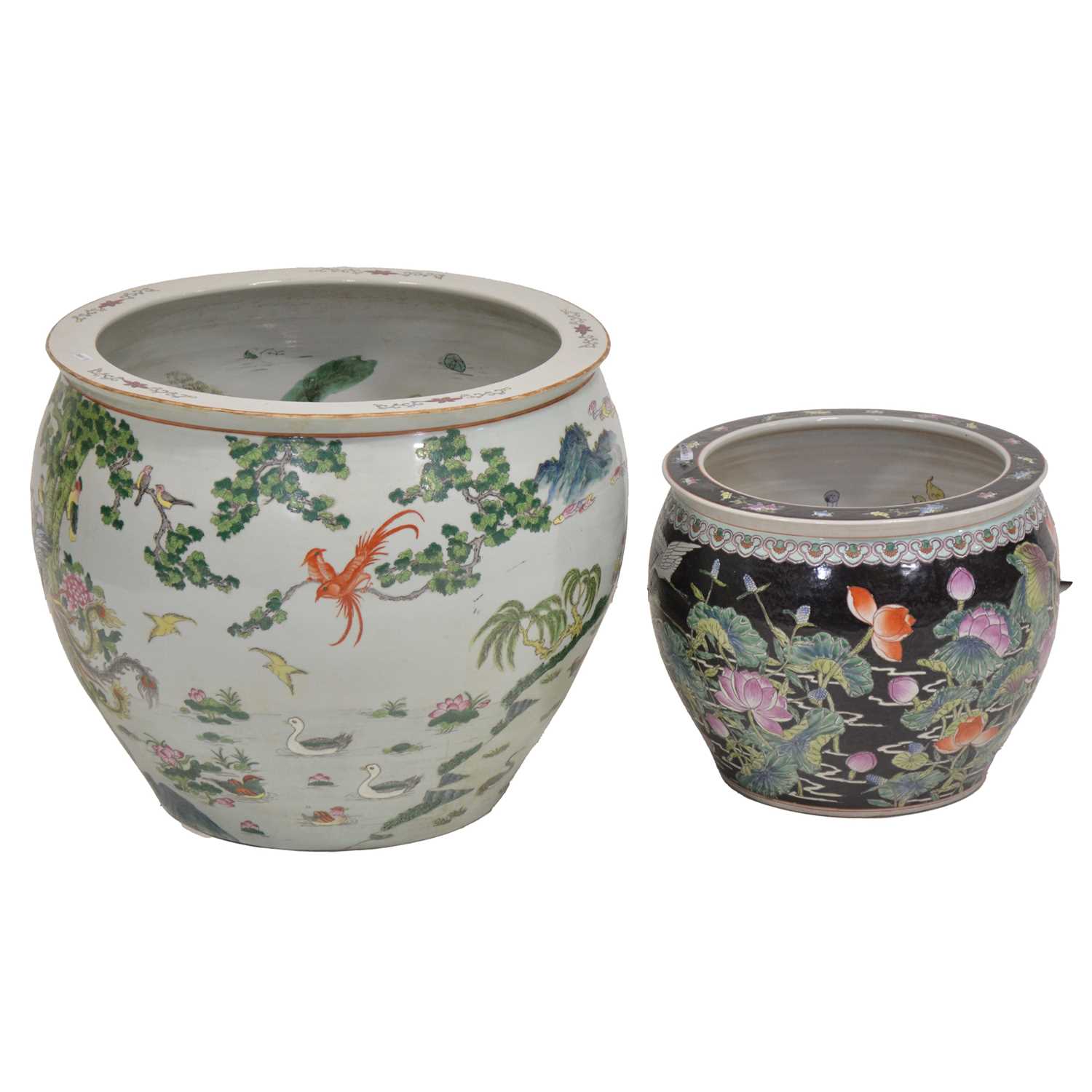 Lot 225 - Large Chinese fish bowl, and another smaller fish bowl