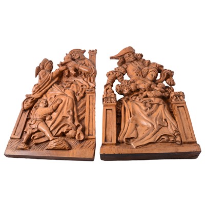 Lot 123 - Pair of Flemish style carved hardwood reliefs