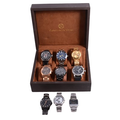 Lot 1041 - Nine gentlemen's kinetic, automatic and quartz wristwatches - Seiko, Burberry.