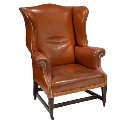 Lot 407 - Late Victorian wing back easy chair, leather upholstered
