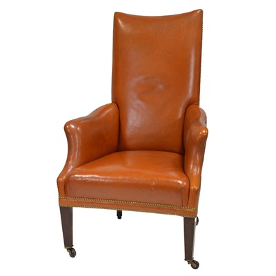 Lot 406 - Late Victorian easy chair, leather upholstered