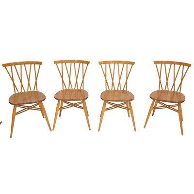 Lot 244 - Ercol, a Windsor drop-leaf kitchen table and set of six 'Candlestick' cross-back chairs