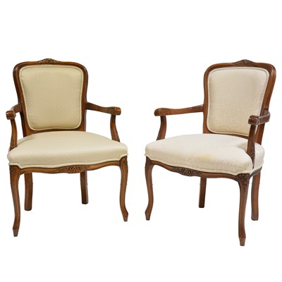 Lot 240 - Pair of modern French beech fauteuils