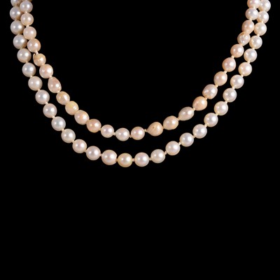 Lot 310 - A two row cultured pearl necklace with diamond clasp and a two row pearl bracelet.