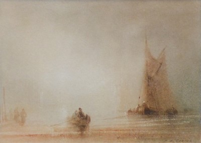 Lot 128 - Henry Barlow Carter, Off Scarborough, Misty morning