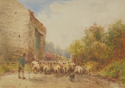 Lot 159 - William Manners, Shepherd and sheep on a lane