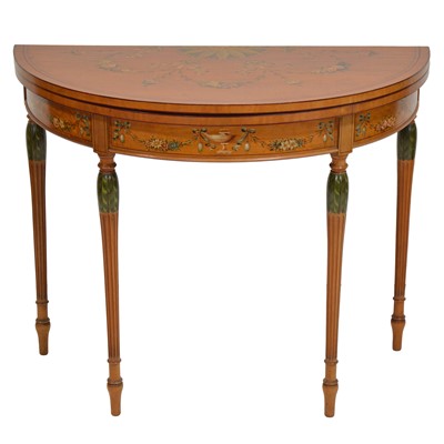 Lot 411 - Edwardian satinwood demilune card table,...