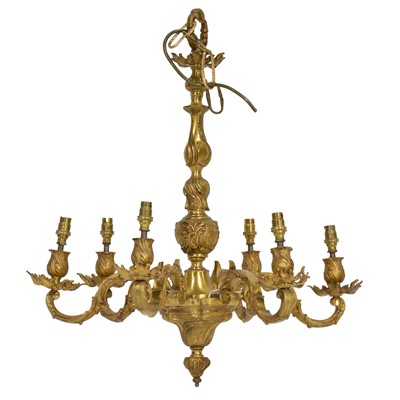 Lot 454 - Gilt metal six light chandelier