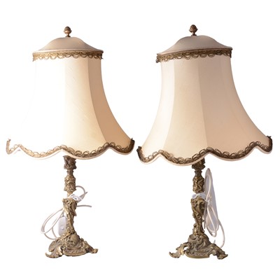 Lot 349 - Pair of late 19th Century French gilt metal candlesticks converted to table lamps