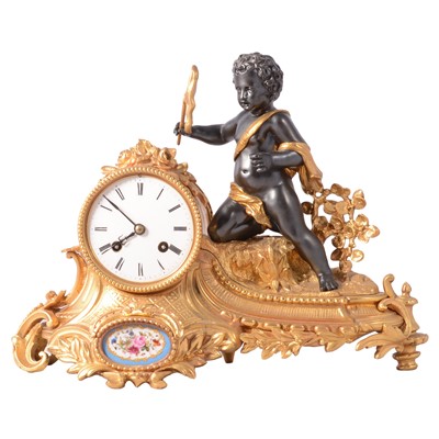 Lot 94 - French ormolu and patinated bronze figural mantel clock