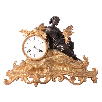 Lot 97 - French ormolu and patinated bronze figural mantel clock