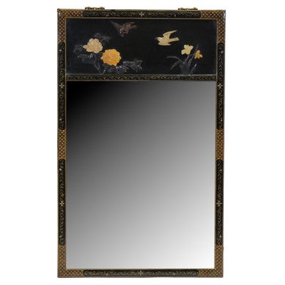 Lot 197 - Chinese lacquered wall mirror with shibyama panel