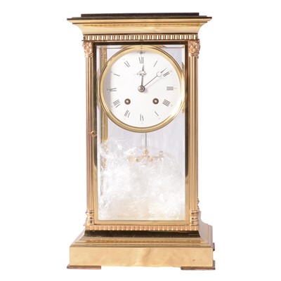 Lot 95 - Large four-glass brass mantel clock, signed Angelus