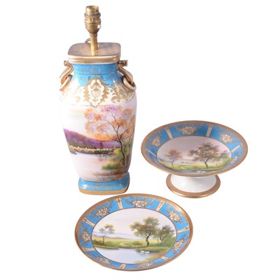 Lot 23 - Noritake lamp base, comport, and plate