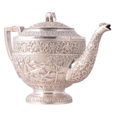 Lot 225 - An Indian white metal teapot, J Manikrai, Karachi T.95.