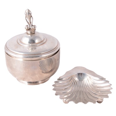 Lot 230 - Silver covered bowl and a shell shaped butter dish