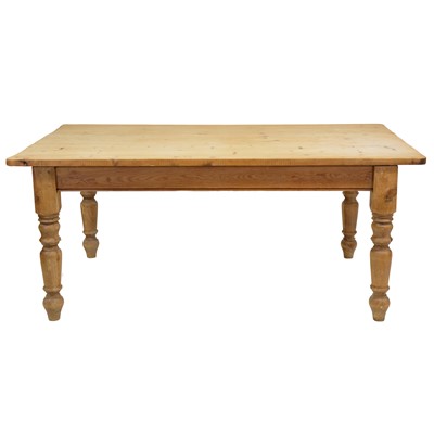 Lot 445 - Large pine kitchen table and six beech kitchen chairs