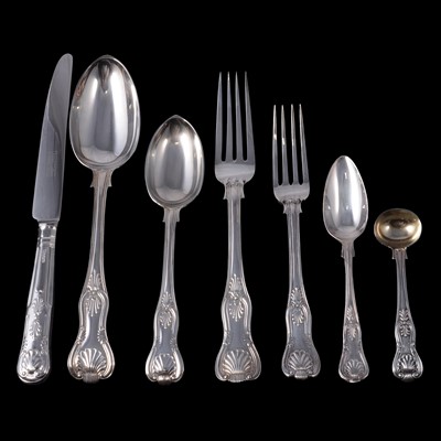 Lot 236 - Silver cutlery in Kings pattern. six place settings, with knives and two earlier salt spoons.