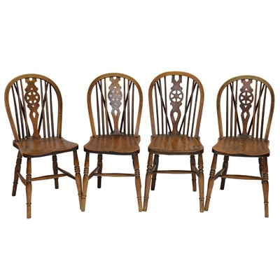 Lot 458 - Matched set of six wheel-back Windsor chairs