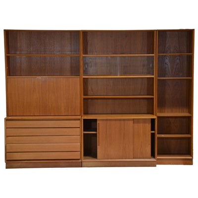 Lot 388 - Teak mid-century three-section wall unit