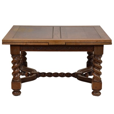 Lot 478 - Large oak draw-leaf dining table, with set of eight high-back dining chairs