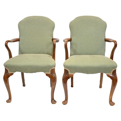 Lot 256 - Pair of walnut framed armchairs.