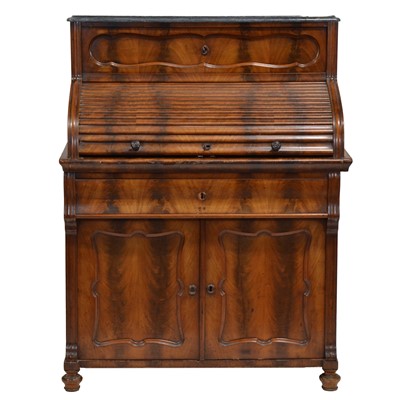 Lot 454 - French mahogany tambour front bureau