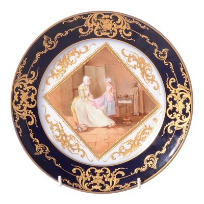 Lot 47 - Sevres porcelain cabinet plate, painted with an interior scene with woman and maid